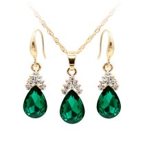Besufy Women Jewelry Set Vintage Teardrop Rhinestone Necklace Hook Earrings Pendants