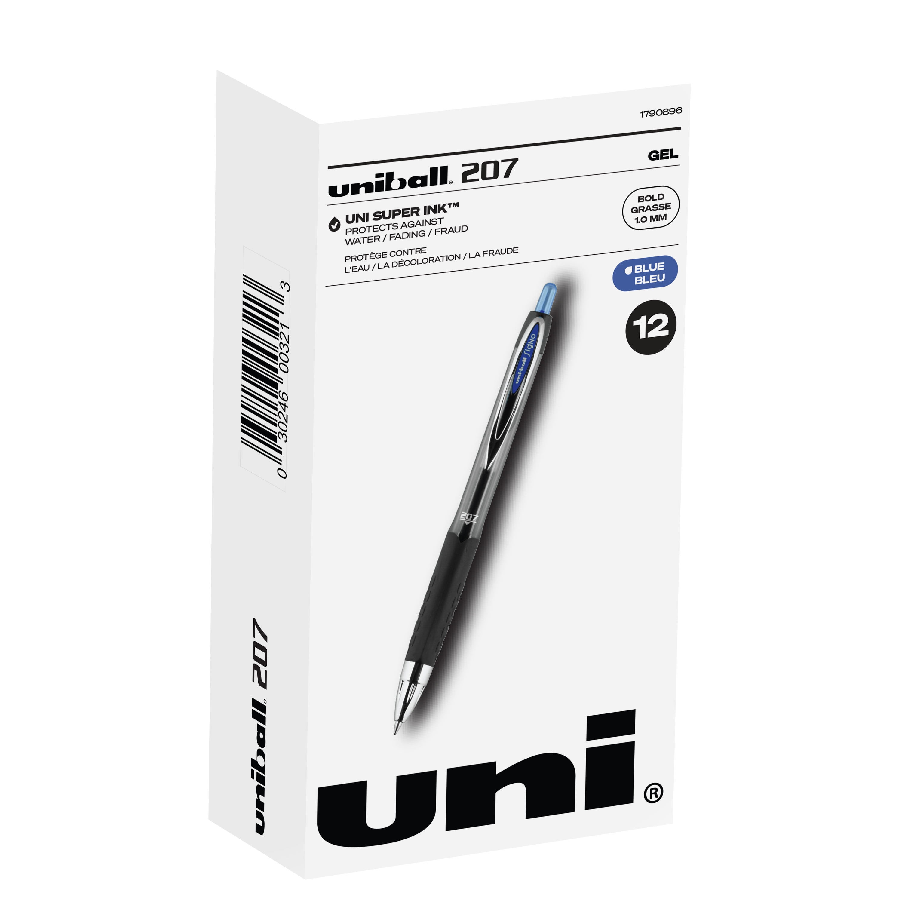 uniball 207 Retractable Gel Pen, Bold Point, 1.0 mm, Blue Ink, 12 Count