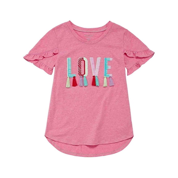Girls Pink Fringe Love T-Shirt Rainbow Tee Shirt Top Medium (10-12)