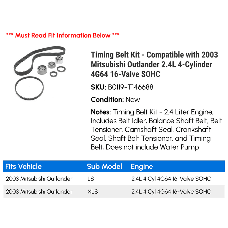 Mitsubishi Water Pump Timing Belt & Water Pump Kit For 99-05 Mitsubishi Outlander 2.4L SOHC 4G64 Engine 4G64 Engine Water Pump Kit - Foto 2