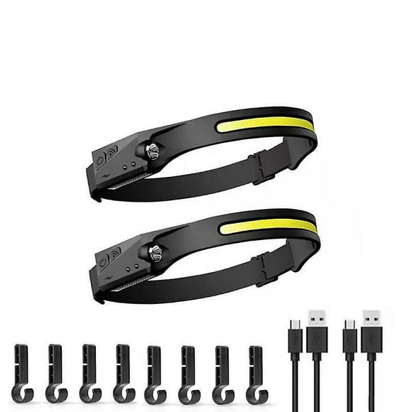 Rechargeable LED Headlamp - Wide Beam, Motion Sensor, 2 Pack