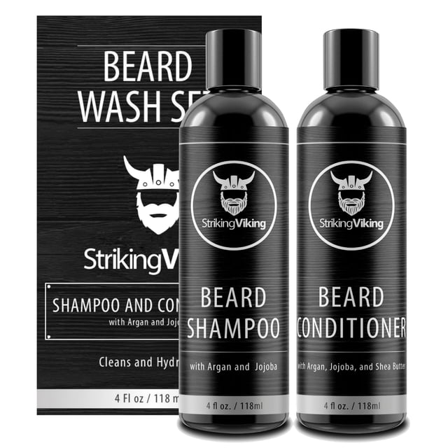 Champú y acondicionador para barba para hombres Ingredientes de origen natural Set de lavado para barba Limpieza Suaviza y acondiciona con aceites orgánicos de argán y jojoba para barba Sin sulfatos n