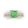 thumbnail image 2 of Clara Pucci 14K Rose Gold Princess Cut 2Ct Simulated Green Diamond Engagement Ring + Matching Band - Luxury Box Included, 2 of 7