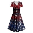thumbnail image 4 of Women's 4th of July Patriotic Dress, Women Sexy Short Sleeve Maxi Dress, Independence Day American Flag Printed Elegant Design, Bohemian Silhouette for Summer Activities,Blue L, 4 of 5