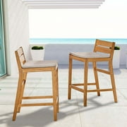Modway Riverlake Outdoor Patio Ash Wood Bar Stool Set of 2 in Natural Taupe
