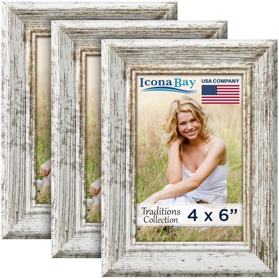 Icona Bay 4x6 White Driftwood Picture Frames, Vintage Style, Tabletop Frames, 3 Pack
