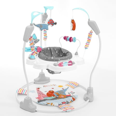 KFFKFF Infant Entertainer, 360-Degree Rotating Play Station with Height Adjustment, Equipped with Interactive Toys, Melodies, and Lights, Compact Baby Jumper for 6  Months