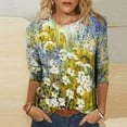 thumbnail image 2 of Tops Manches Longues Manches 3/4 Manches Col Rond pour Femmes Tops, Jaune, 2 of 5