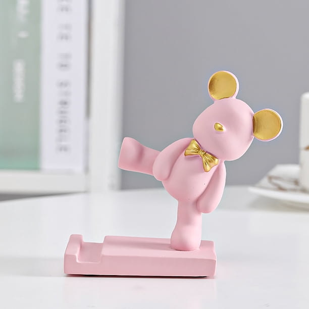 Soporte Para Teléfono De Oso Soportes de teléfono con adorno de oso de resina Kawaii Kicking Bear Soporte de escritorio para teléfono (rosa) Wdftyju Libre de BPA