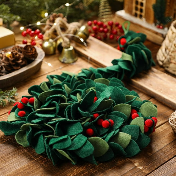 FlareFable 6FT Felt Holly Christmas Garlands, Xmas Leaves Mistletoe Garlands Handmade Felt,with Red Berries Garland for Christmas, Fireplace, Gate, Mantle, Table & Home Christmas Decorations