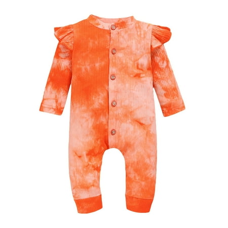 

Honeeladyy Newborn Infant Baby Girls Long Sleeve Rainbow Tie-Dyed Print Romper Jumpsuit Orange