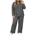 thumbnail image 2 of Nugftut Pajamas for Women Plus Size Button Down Shirt and Elastic Waist Pants Nighty Bottom Sleepwear Clothes, 2 of 6