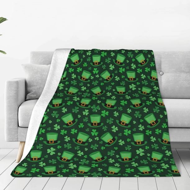 Balery Happy St. Patrick's Day Manta de Felpa Suave y Acogedora – Cobija de Franela Aterciopelada para Cama, Lavable y Cálida para Sofá, Mascotas, Transpirable-80"x60"