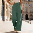 thumbnail image 2 of Trendy Drawstring Elastic Waist Pants for Women Solid Color Loose Fit Casual Summer Wide Leg Trousers Dark Green L, 2 of 7