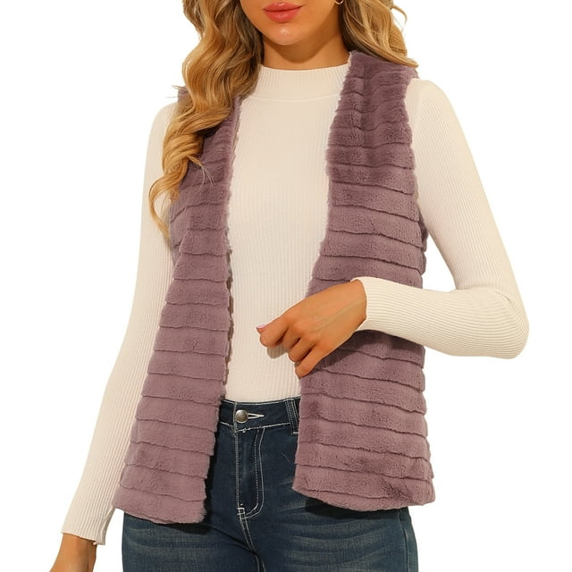 Unique Bargains Veste Sans Manches en Fausse Fourrure pour Femmes, Décontractée et Moelleuse