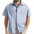 thumbnail image 1 of Camisas Elvqul para Caballero de Color Sólido Casual Azul Claro Manga Corta Botones Solapa, 1 of 5