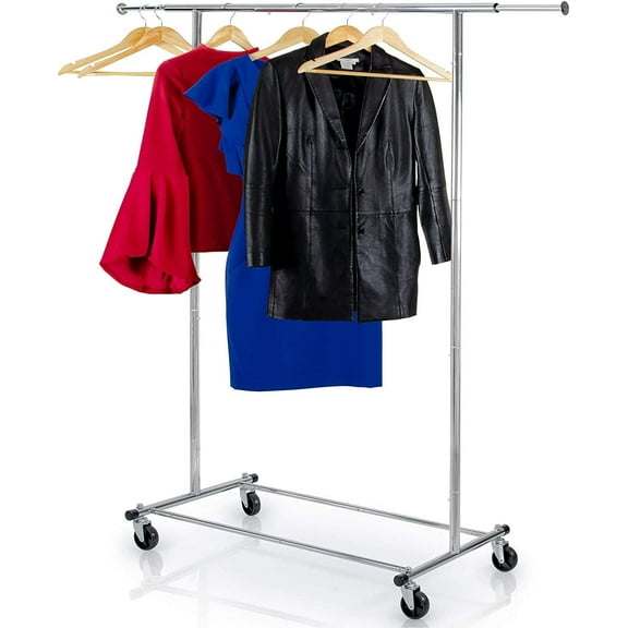 Housewares Goods Clothes Rail Rack Commercial Grade with Chrome Finish Wheels and Adjustabl ,Silver