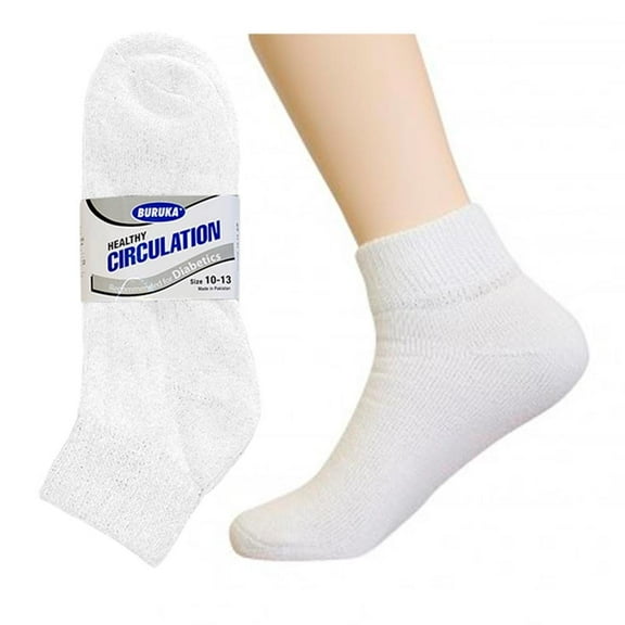 3 Pair Diabetic Ankle Circulatory Socks Health Support Men Loose Fit White 10-13