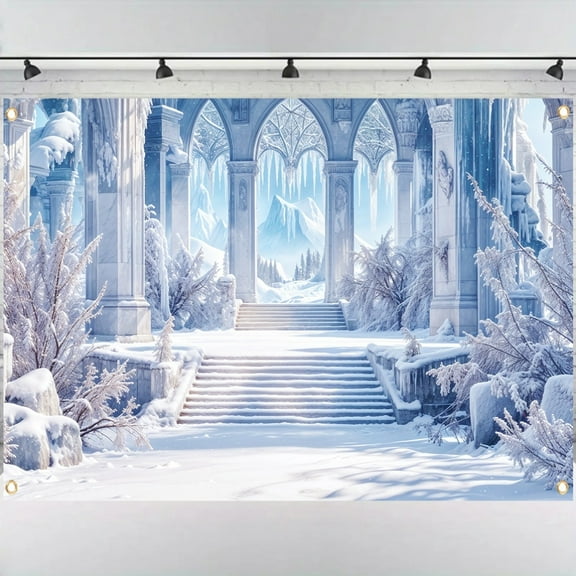Winter Wonderland Wedding Backdrop Ice Snow Castle Bridal Shower Photography Background Blue White Fairy Tale Snowy Landscape Baby Shower Party Decorations Banner Supplies Photo Booth Props
