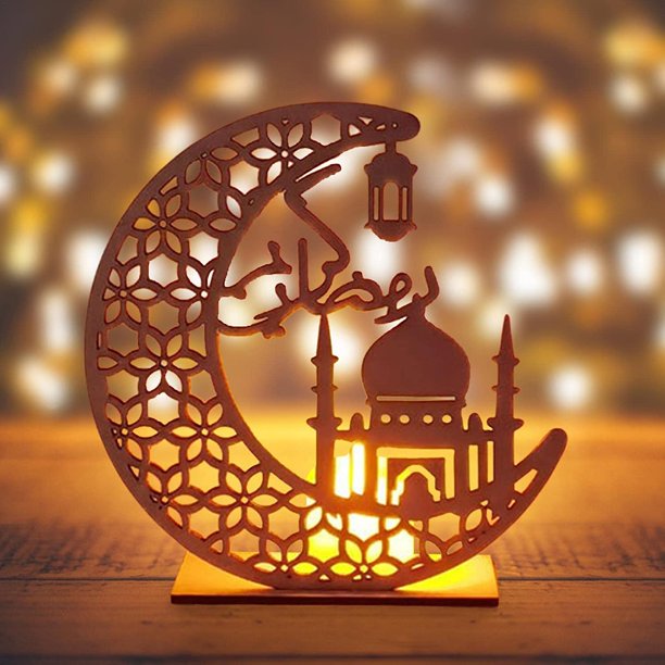 Luz de noche Eid, luces de luna Led de madera, decoración de Ramadán, adorno Eid de luna Simple, luz Eid Mubarak, decoración islámica de escritorio para musulmanes LingWen 9024715840912