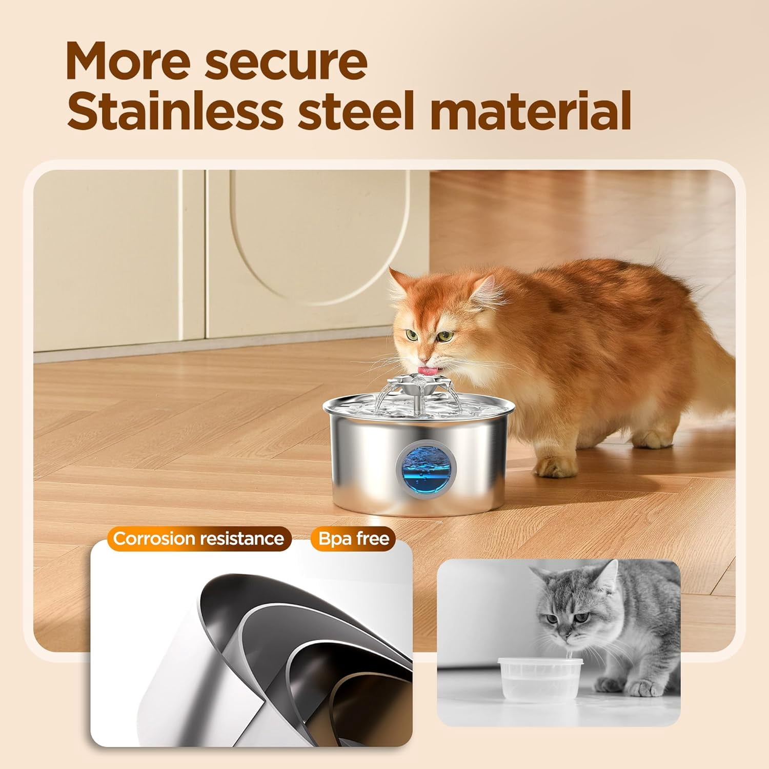 Cat Water Fountain Stainless Steel: Pet Drinking Fountains with 6 Filters & 3 Sponges - 88oz/2.6L Water Fountain for Cats Inside with Flower -  Kitty Spout Dog Dispenser Animal Supplies