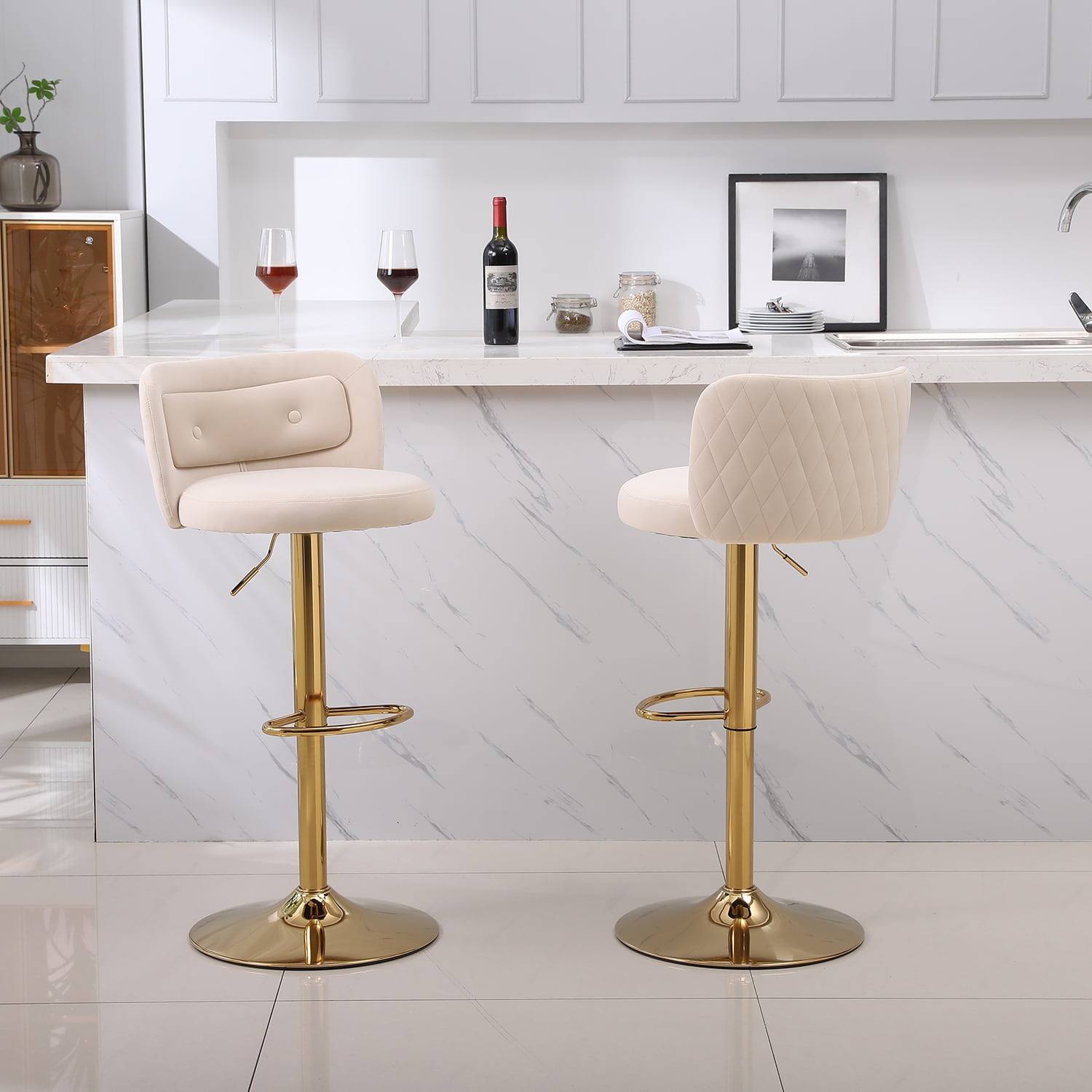Kadyn 2pcs Modern Adjustable Counter Height Barstools with Back& Footrest for Kitchen, Beige Kadyn 2pcs Modern Adjustable Counter Height Barstools with Back& Footrest for Kitchen, Beige
