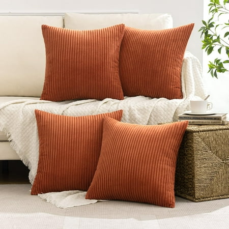 

MIULEE Pack of 2 Burnt Rust Corduroy Decorative Throw Pillow Covers 16x16 inch Soft Boho Striped Pillow Covers Modern Farmhouse Home Decor for Sofa Living Room Couch Bed