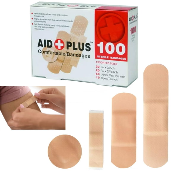 100 First Aid Assorted Adhesive Bandages Variety Sterile Non-Stick Pad Absorbent