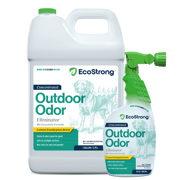 Outdoor Odor Eliminator: Dog and Cat Urine Enzyme Cleaner for Yard, Turf, Kennels and Decks (32 oz + 1 Gallon Refill)