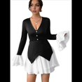 thumbnail image 2 of Minivestidos de Mujer con Escote en V, Larga, Holgados, Cintura Alta, Ajustados, Corte A, para Cóctel o Invitada de Boda Negro XL, 2 of 9