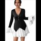 thumbnail image 2 of Minivestidos de Mujer con Escote en V, Larga, Holgados, Cintura Alta, Ajustados, Corte A, para Cóctel o Invitada de Boda Negro XL, 2 of 9
