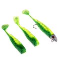 thumbnail image 2 of Bionics T Tail Señuelo de pesca de silicona suave Cabeza de artificial Cebo de ojos 3D Verde y amarillo, 2 of 7