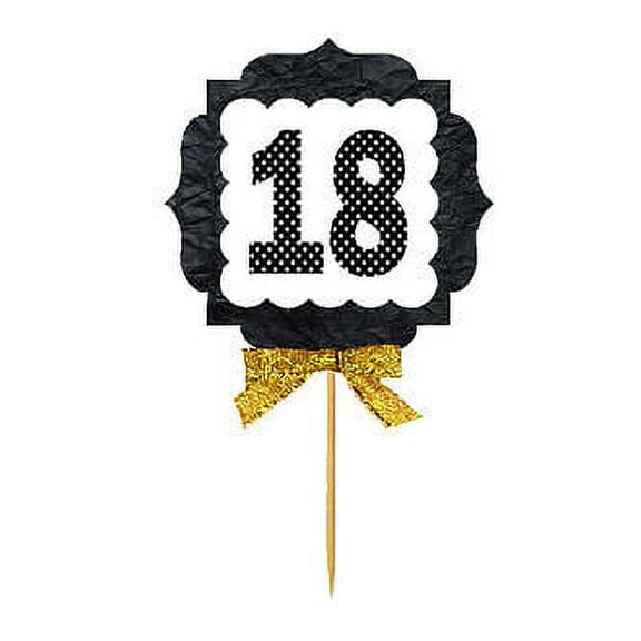 18th Birthday / Anniversary Gold Ribbon Hand Crafted Novelty Cupcake Decoration Toppers / Picks -12ct