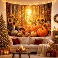 thumbnail image 3 of Pumpkins & Sunflowers in an Arched Forest Window, Cozy Rustic for Nature Lovers, Autumn Harvest Wall Art, Thanksgiving Gift, Tapestry Wall Hanging for Bedroom and Living Room, 3 of 7