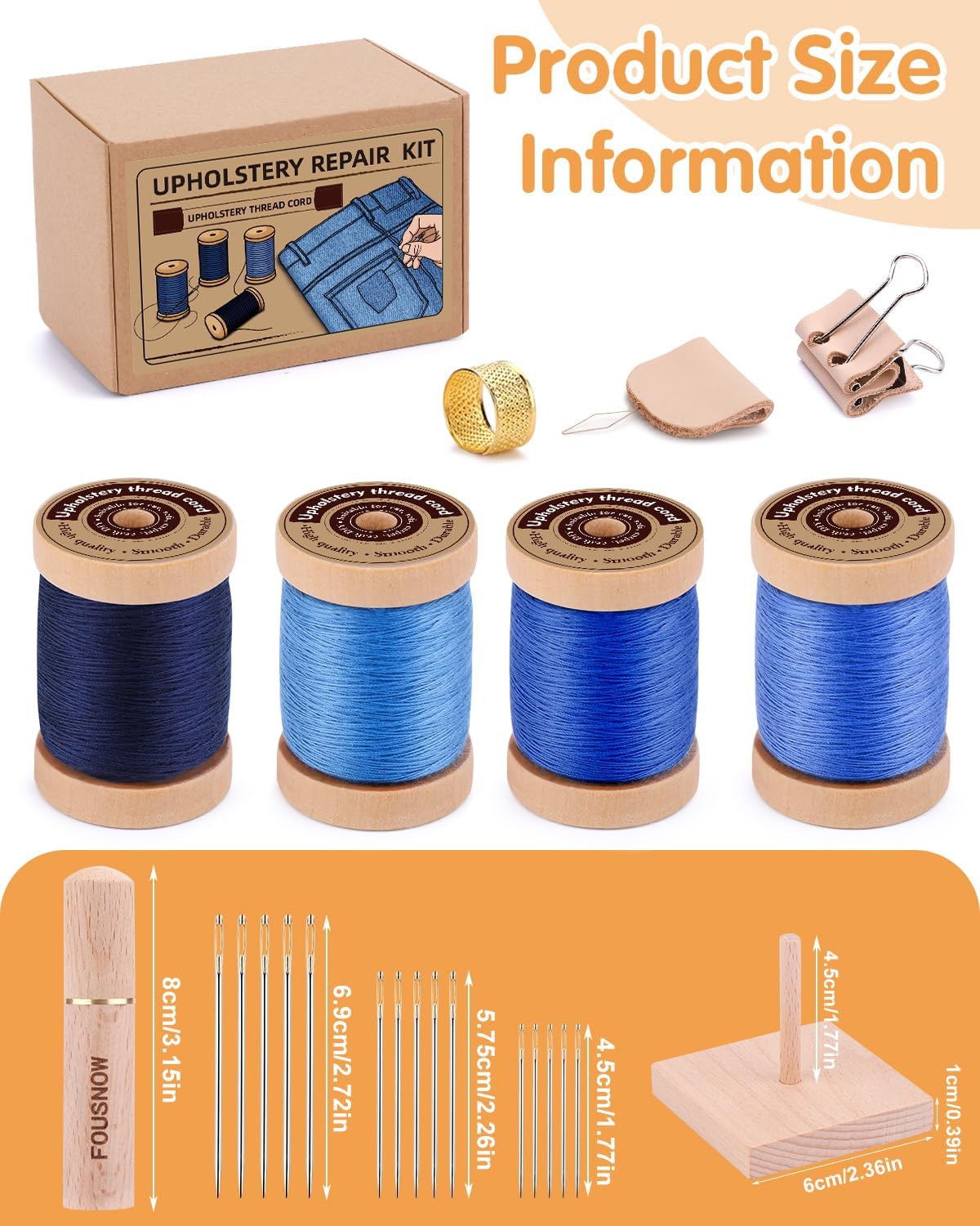 Upholstery Repair Kit, Sewing Kit with Blue Sewing Threads, Professional Heavy Duty Sewing Kit for Home Repair Sewing Denim Clothes, Denim Bags, Jacket, Shoes, Wallets Crafts