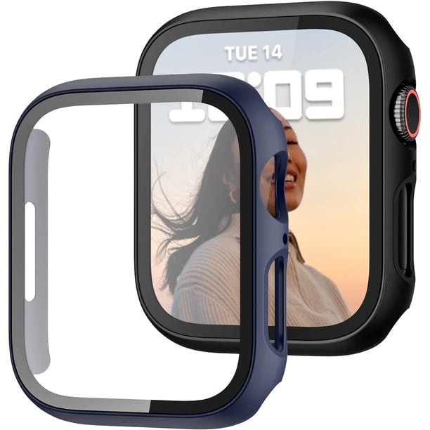 Paquete de 2 Estuches con Protector de Pantalla de Vidrio Templado para Apple Watch Series 9/8/7 41 mm, JZK Slim Guard Parachoques Cubierta Protectora de PC Dura de Cobertura Completa Estuche Delgado
