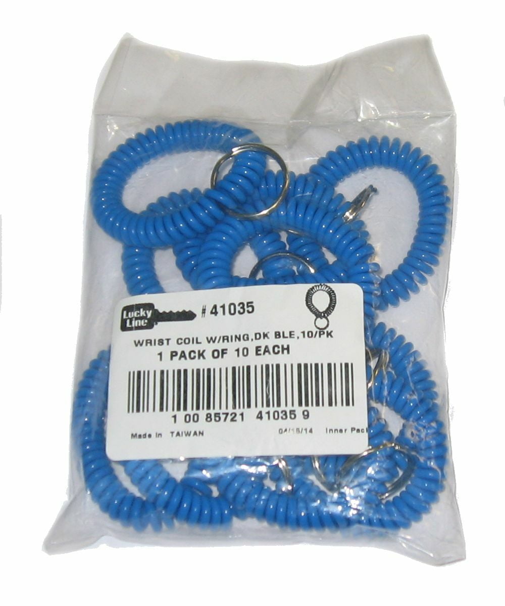 Wrist Coil Key Ring, Blue, Single Color, 10 PK 41035