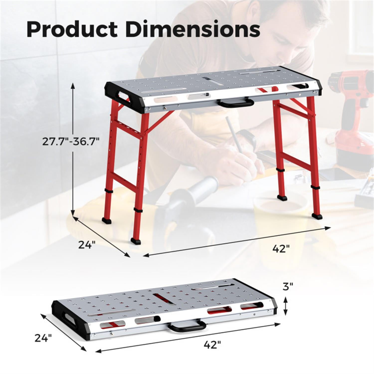 Demi Bonn 42" x 21" Welding Table with Adjustable Height and 2 Bar Clamps, Welding Tables for Shop, Silver