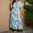 thumbnail image 4 of SMihono Robe Maxi Bohème d'Été pour Femmes Grande Taille Femmes Mode Ample Longue Décontractée Col en V Imprimé Manches Courtes Robe de Plage, 4 of 6