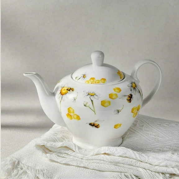 Bee Porcelain Teapot Gift box, 1.3-quart ceramic teapot, ergonomic tea, coffee, home decoration, bee decoration, coffee brewing accessories, artistic craftsmanship