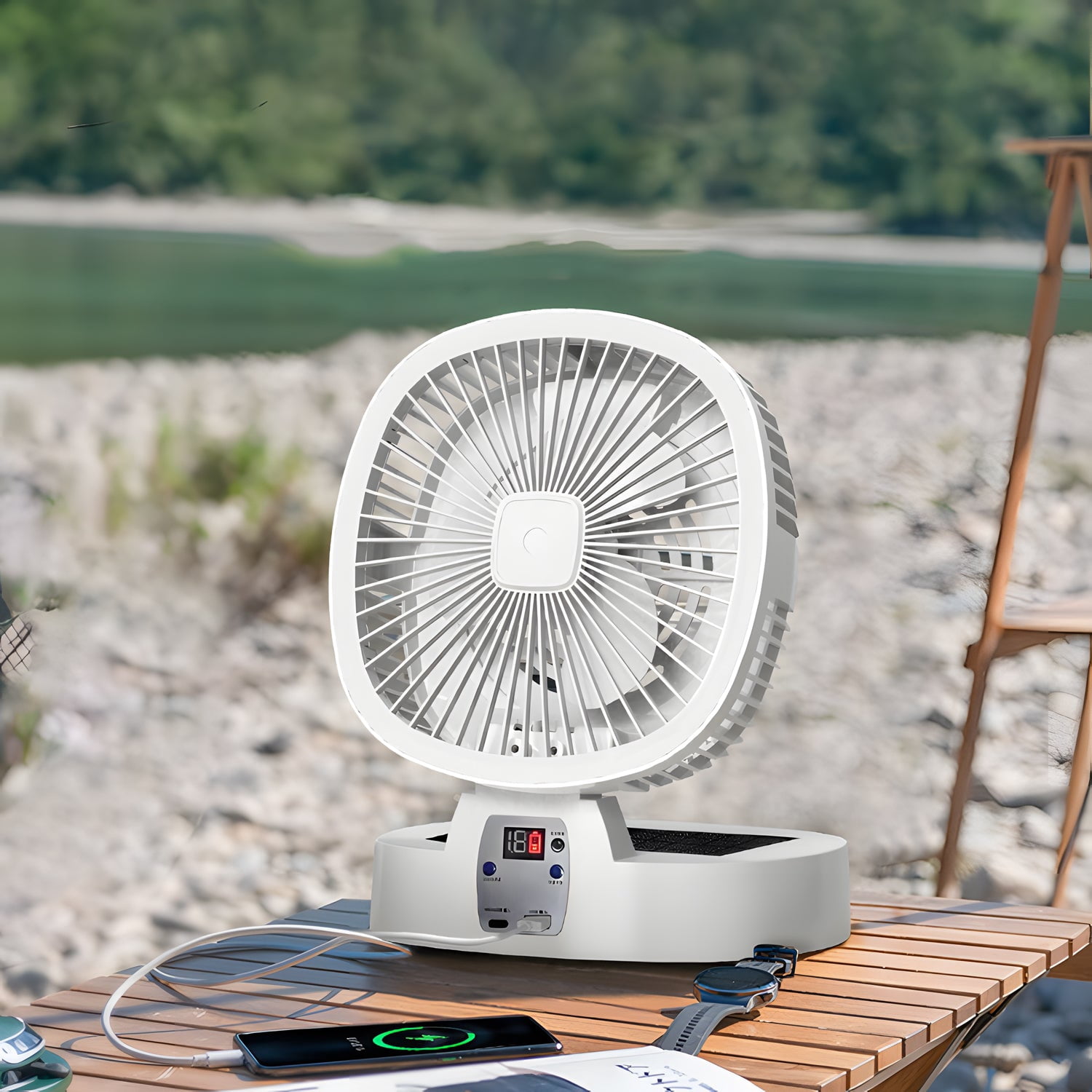 Solar Fan,Outdoor Camping Fan Portable, Battery Operated Rechargeable Tent Fan,5 Speed,Desk Cooling Personal Fans for Picnic, Hurricane, Fishing, Travel, Worksite