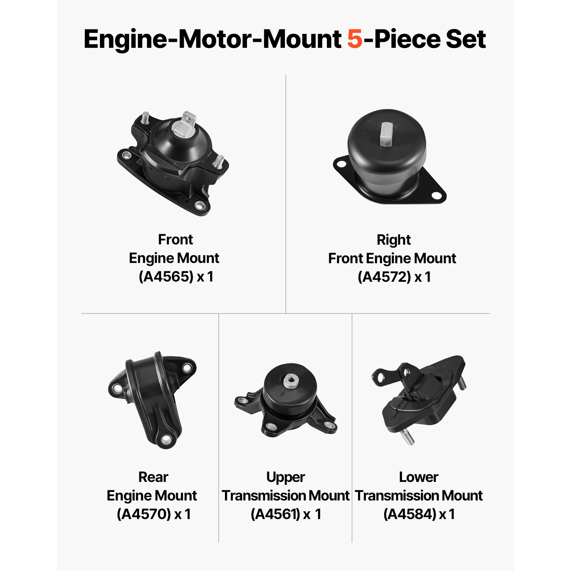 KFFKFF Engine and Transmission Mount Kit Replacement, Set of 5, Compatible with 2008-2012 Honda Accord 2.4L L4 and 2009-2013 Acura TSX 2.4L, Replace OE# A4565 A4572 A4570 A4584 A4561