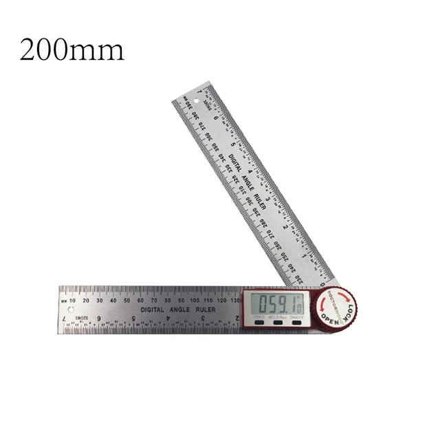 0~200mm LCD Screen Digital Ruler Stainless Steel Multifunctional Measuring  Ruler Hold Function 360° Measuring Reverse Measurement Scale Length+Angle 2