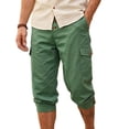 thumbnail image 3 of BiZtdJrK Men's Casual High Waisted Walking Long Shorts with Button Pockets Solid Casual 3/4 Length Summer Capris Green L, 3 of 10