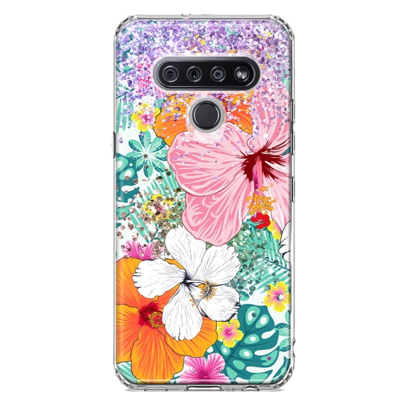 MUNDAZE LG K51 Shockproof Clear Hybrid Protective Phone Case Hawaiian Vibes Hibiscus Flowers Monstera Summer Cover