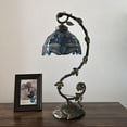 thumbnail image 5 of Tiffany Table Lamp Dragonfly Blue Stained Glass Iron Metal Leaves Included LED Bulb for Living Room Dining Room Bedroom Bedside Office H21", 5 of 8