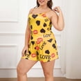 thumbnail image 2 of WTXUE Ensembles de Pyjama pour Femme / Ensembles de Pyjama Grande Taille Ensemble de Pyjamas Décontractés pour Femmes Plus Cœur & Imprimé Haut à Col Rond & Shorts à Taille Élastique Ensemble Deux Pièces / 2 Pcs Jaune TTG, 2 of 7