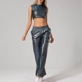 thumbnail image 2 of Women's Metallic Outfits 2 Piece Shiny Sets Shinny Sleeveless High Neck Crop Top High Waist Sweatpants Holographic Jogger Hip Hop 2PCS Clubwear Matching Sets for Party, 2 of 5