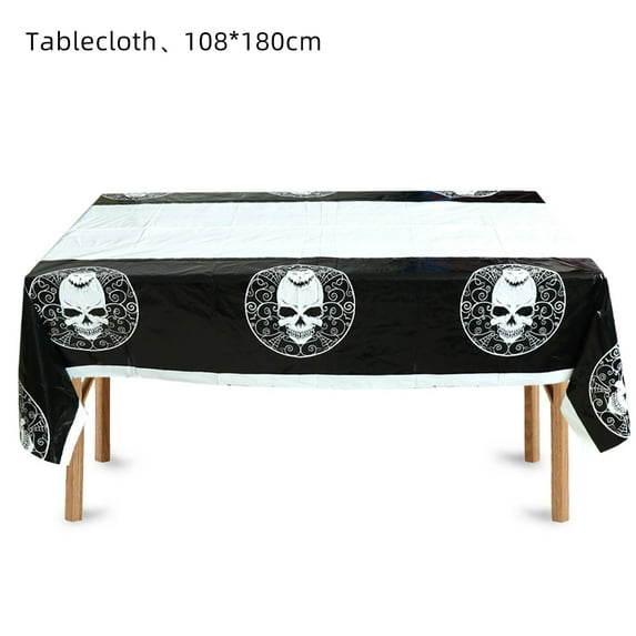 Heitepabg Halloween Tablecloth, Spider Web Cobweb and Skull Table Cloth, Pumpkin Bat Tablecloths, Scary Themed Waterproof Spillproof Tablecover for Dinner Party Decoration, 71x43"