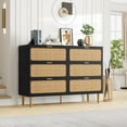 thumbnail image 3 of Garvee Rattan 6 Drawer Bedroom Dresser, Large Double Dresser with Deep Drawers, Closet Chest of Drawers, Wide Top, Long Wood Dresser for Living Room, Hallway, Kids Room, Black, 3 of 8